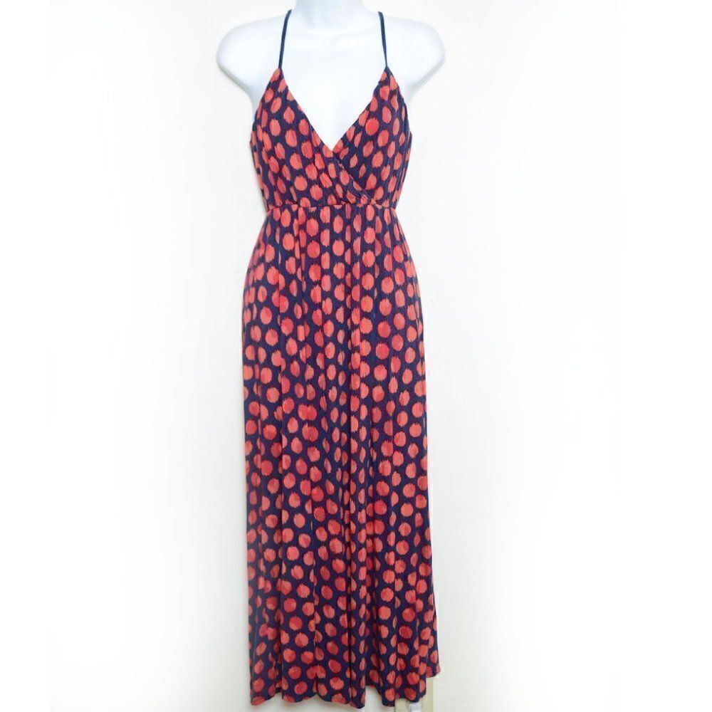 Gap Abstract Polka Dot Navy Orange Maxi Dress